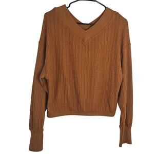 Honey & Sparkle Womens Rust Orange Ribbed Chunky Knit V-Neck Cropped  Sweater M